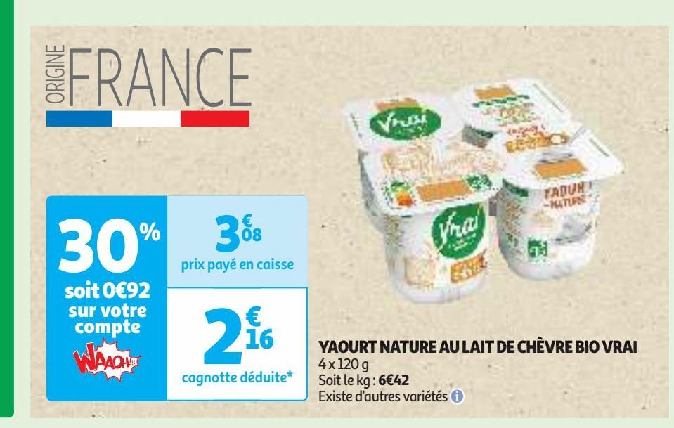 YAOURT NATURE AU LAIT DE CHÈVRE BIO VRAI