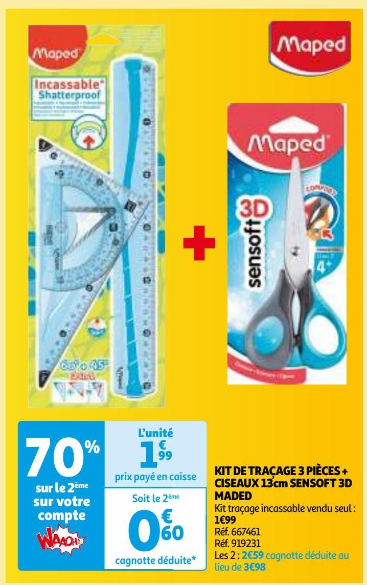 KIT DE TRAÇAGE 3 PIÈCES + CISEAUX 13cm SENSOFT 3D MADED