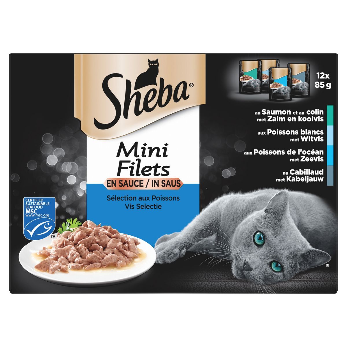 SACHETS FRAÎCHEUR MINI FILETS POUR CHAT EN SAUCE AUX POISSONS SHEBA