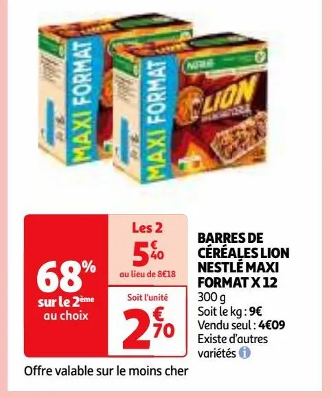 barres de céréales lion nestlé maxi format x 12