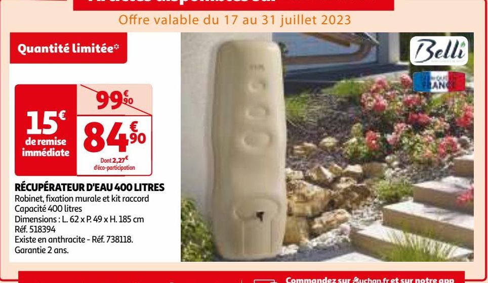 RÉCUPÉRATEUR D'EAU 400 LITRES