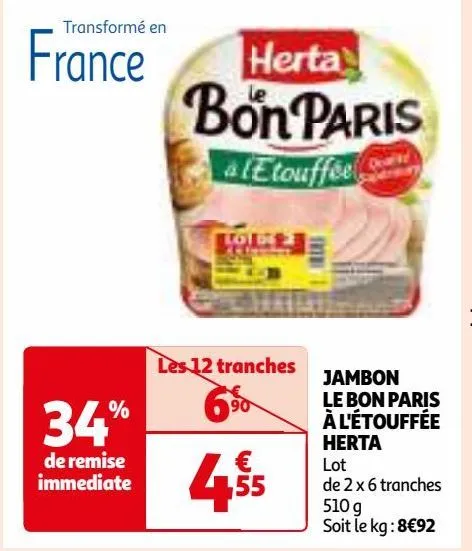 jambon le bon paris à l'étouffée herta