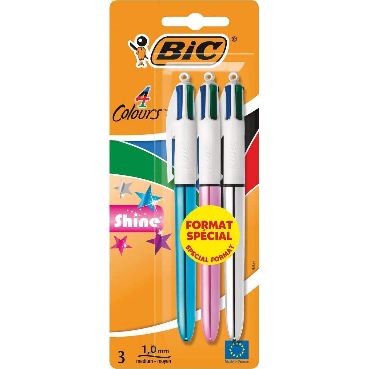 3 stylos bille 4 couleurs shine bic