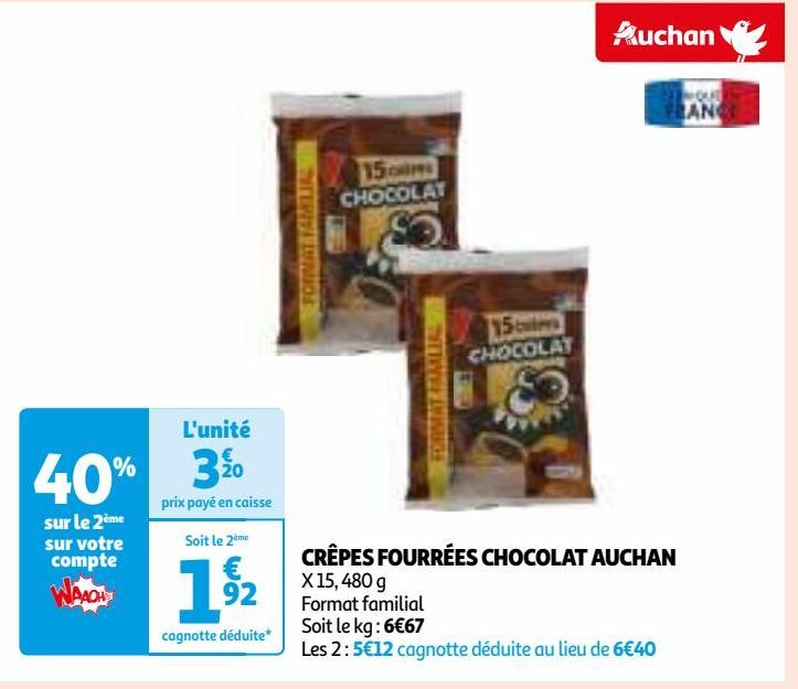 CRÊPES FOURRÉES CHOCOLAT AUCHAN