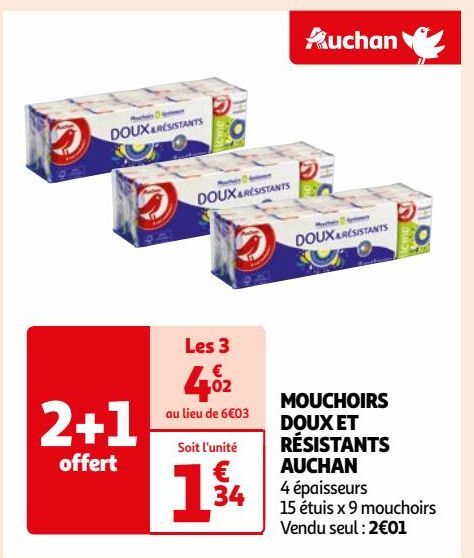 MOUCHOIRS  DOUX ET  RÉSISTANTS  AUCHAN