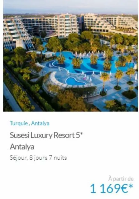 turquie, antalya  susesi luxury resort 5*  antalya  séjour, 8 jours 7 nuits  à partir de  1 169€*  