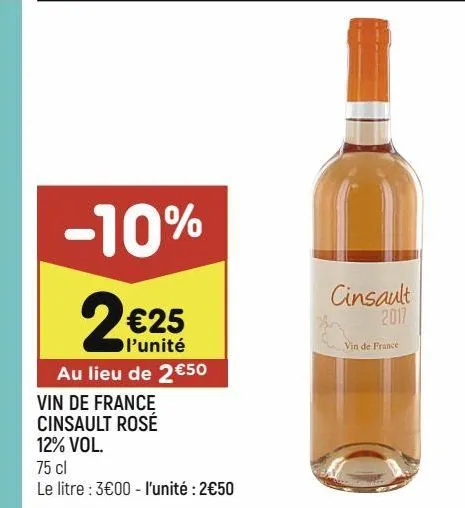 vin de france cinsault rosé 12% vol.