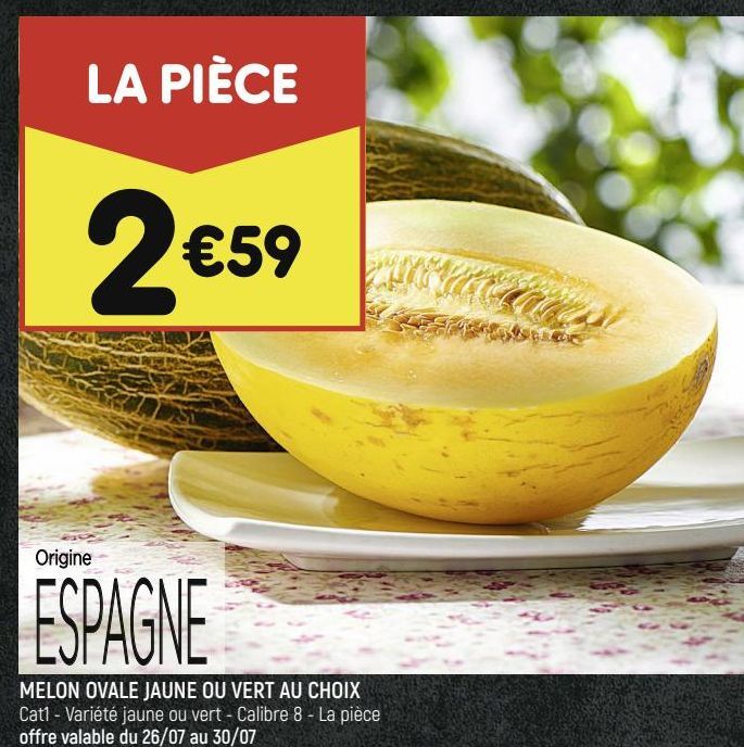 MELON OVALE JAUNE OU VERT AU CHOIX