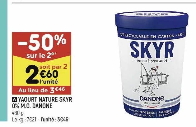 yaourt nature skyr 0% m.g. danone