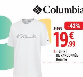 Columbia  Columbia  -42%  34.99€  19.99  1.T-SHIRT DE RANDONNÉE Homme 