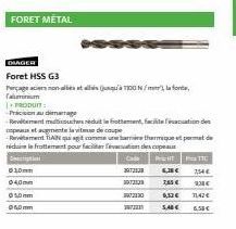 DIAGER  Foret HSS G3  Perçagecie non alat allis (qu'à 1100 N/m,la font, faltaminium PRODUT  Thricisionaudimat  pevdtermarnt matticsuchens necduit Battement fascilaracation con  pas et augente la vites