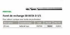 05mm  foret de rechange eb bsta d 5/5  pour alinir conique avec butée de profonde  borde space  2547522  pptic 1836 € 12.90€ 