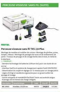 FESTOO  Perceuse-visseuse sans fil TXS 2,6-Plus  Montage de manablese mobilier de cuisine Martage de plinthes, prism, lampan, rideaux-Montage de passages de roues et de retents de porte-depage et de v