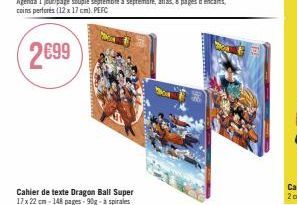 Cahier de texte Dragon Ball Super 17 x 22 cm-148 pages-90g-à spirales 