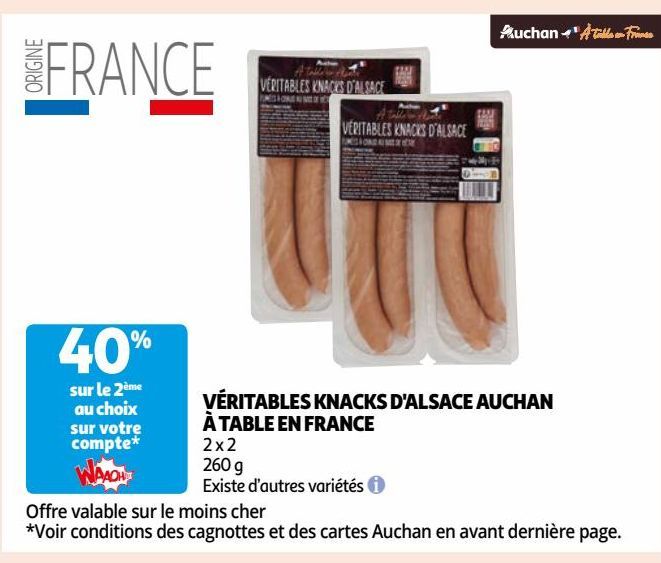 VÉRITABLES KNACKS D'ALSACE AUCHAN À TABLE EN FRANCE