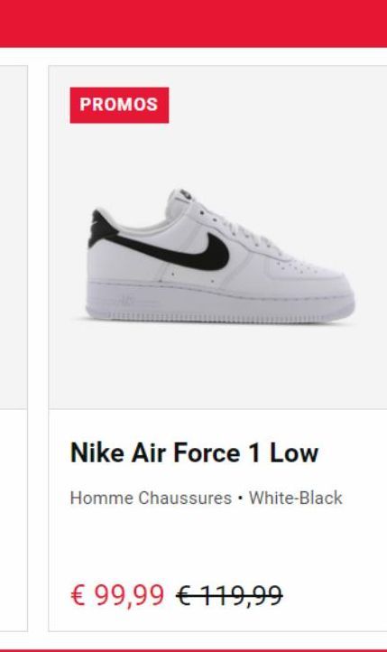 PROMOS  Nike Air Force 1 Low  Homme Chaussures • White-Black  € 99,99 € 119,99 