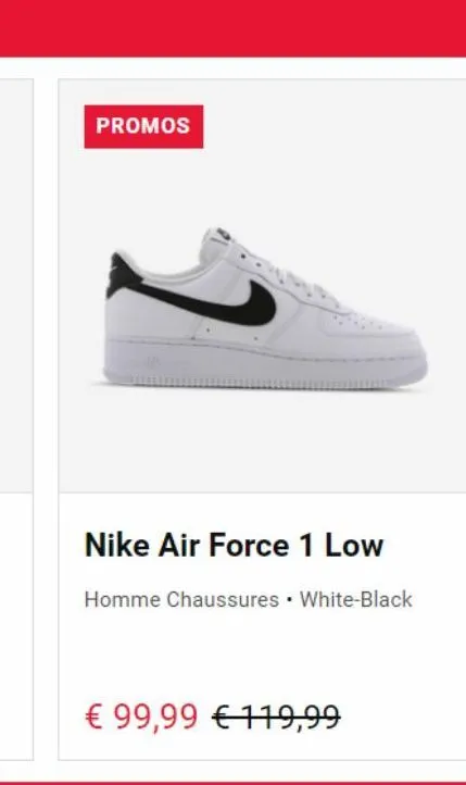 promos  nike air force 1 low  homme chaussures • white-black  € 99,99 € 119,99 