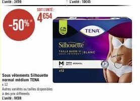 Sous vêtements Silhouette normal médium TENA  x 12  Autres variétés ou tailles disponibles à des prix différents  L'unité: 908  x12  MOSH  Silhouette  TAKLE BASSEBLANC  THENT  TENA 