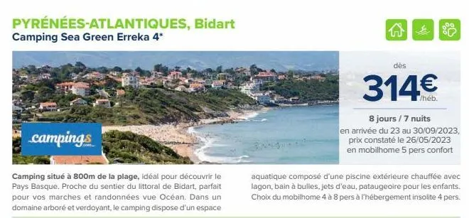 pyrénées-atlantiques, bidart camping sea green erreka 4*  campings  camping situé à 800m de la plage, idéal pour découvrir le pays basque. proche du sentier du littoral de bidart, parfait pour vos mar