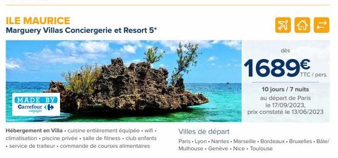 ILE MAURICE  Marguery Villas Conciergerie et Resort 5*  MADE BY Carrefour voyages  Hébergement en Villa cuisine entièrement équipée. wifi. climatisation piscine privée salle de fitness club enfants • 