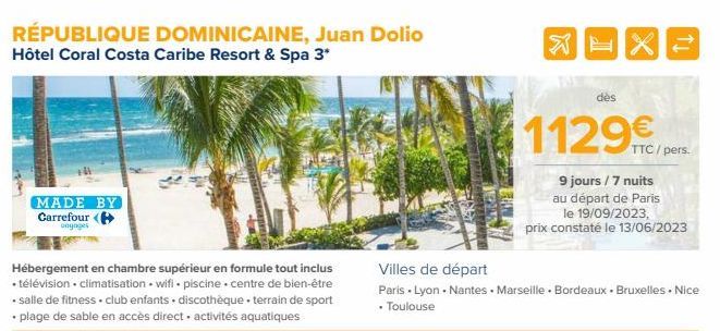 RÉPUBLIQUE DOMINICAINE, Juan Dolio Hôtel Coral Costa Caribe Resort & Spa 3*  MADE BY Carrefour (  unyoges  Hébergement en chambre supérieur en formule tout inclus • télévision • climatisation wifi pis