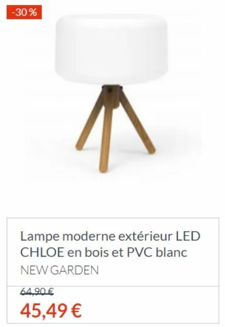 -30%  lampe moderne extérieur led chloe en bois et pvc blanc new garden  64.90 €  45,49 € 