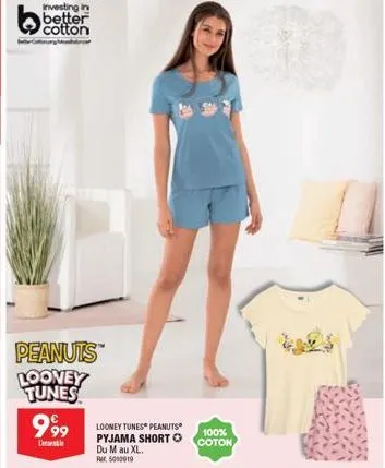 investing in  better cotton  peanuts looney tunes  999  cente  looney tunes peanuts pyjama short o  du m au xl. fr. 5010019  100%  coton 