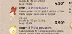 lab1450(240 lokg: 31,00  4.50€  022013 p'tits lapins  cicles checuut palve alacrime frathe origine franc  3.500  labela de 177 gen 200 leke: 22,00  3,90€ 
