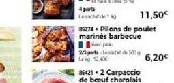 pa  2/3 ta-lesto 500g  4 parts  le sachet g 11,50€  35274 pilons de poulet marinės barbecue  6,20€ 
