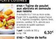 87425 Tajine de poulet aux abricots et semoule aux raisins  Avicta 67 m-d P100% ngne France 17% s  poleros, car 18%  s de qualsapare  6,30€ 