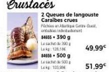 Crustacés  entidest  34655.390 g  Lesacht 20 Lekg: 128,18€  34656. 500 g  Lesacht 500 Leke: 103,99  2 Queues de langouste Caraibes crues Picisan Adrique-C 