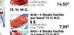 15 % M.G.  Lad 400  Lokg: 19:30  351984 Steaks hachés pur boeuf 15 % M.C.  14,50€  7,99€ 