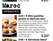 Maroc  APERITIFS  assecad  Labda 150  Lokg: 34,874  87474.6 Mini pastillas  poulet et abricots secs  Anchark 12 à 15 m  de brics forces got angin France, fut (bricate  po100%  Plage manu 