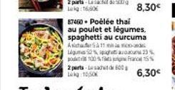 87460. Poêlée thai  au poulet et légumes. spaghetti au curcuma  A11- Ligums 52% spau23% posletelef0D%ilar5%  2 parts-Leste 600 Lag:10,50  8,30€  6,30€ 