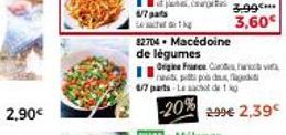 1/7 pat tech  82704. Macédoine de légumes  4/7 parts La sacht de 1 kg  Origine France Cledes haricots via pod  3,99****  3,60€  -20% 299€ 2,39 