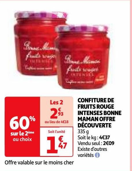 CONFITURE DE FRUITS ROUGE INTENSES BONNE MAMAN OFFRE DÉCOUVERTE