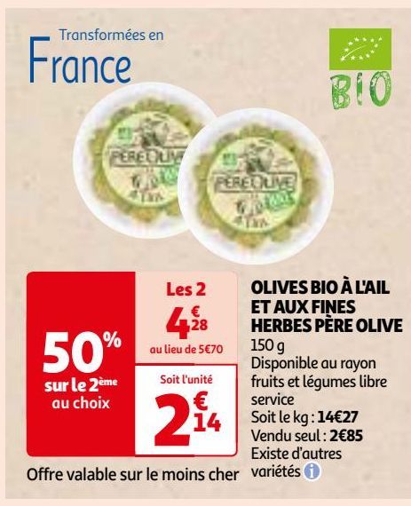 OLIVES BIO À L'AIL ET AUX FINES HERBES PÈRE OLIVE