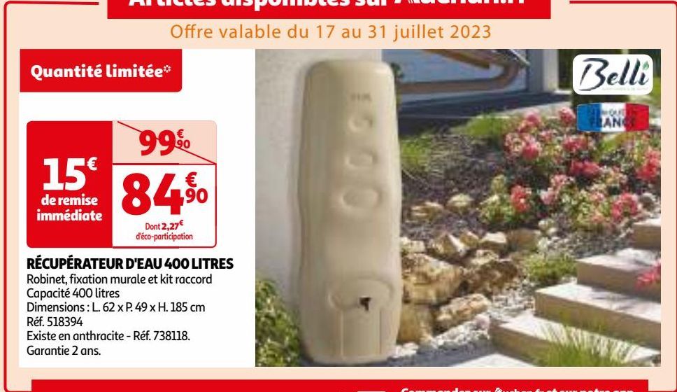 RÉCUPÉRATEUR D'EAU 400 LITRES