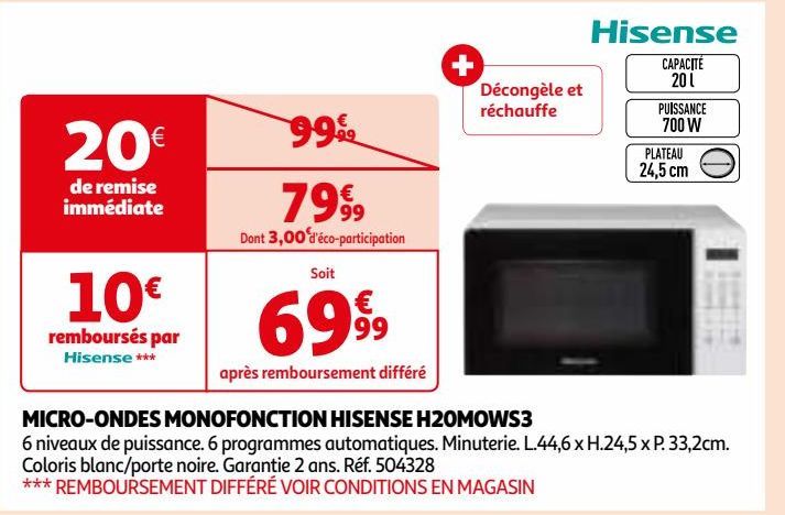 MICRO-ONDES MONOFONCTION HISENSE H20MOWS3