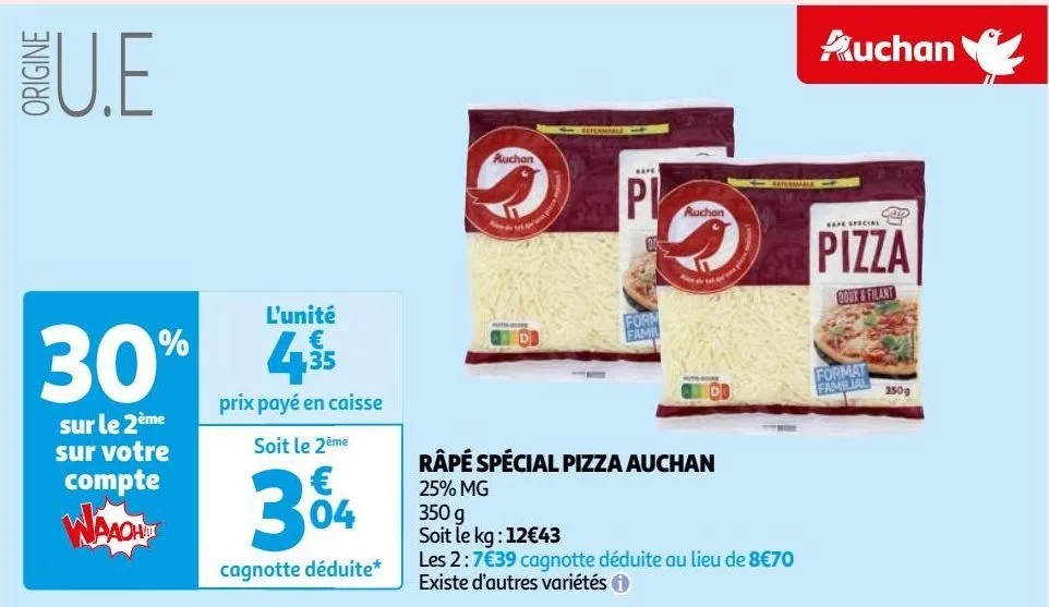 râpé spécial pizza auchan