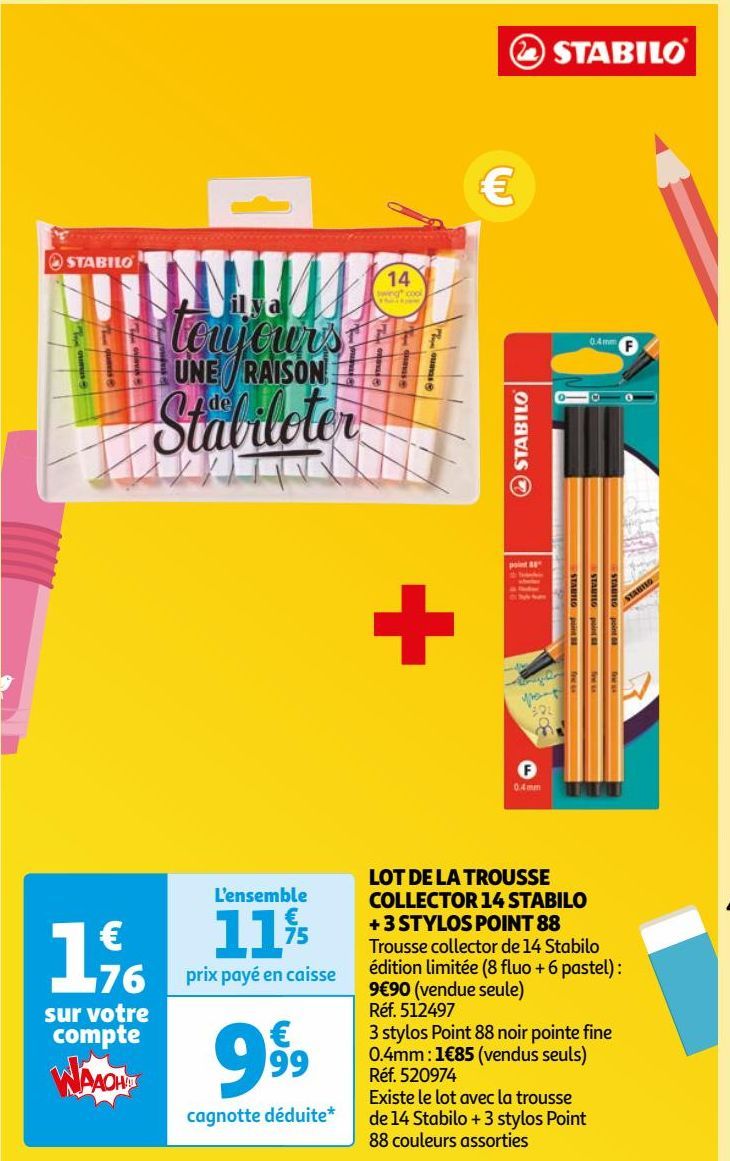 LOT DE LA TROUSSE COLLECTOR 14 STABILO + 3 STYLOS POINT 88