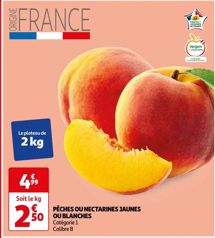 pêches ou nectarines jaunes ou blanche