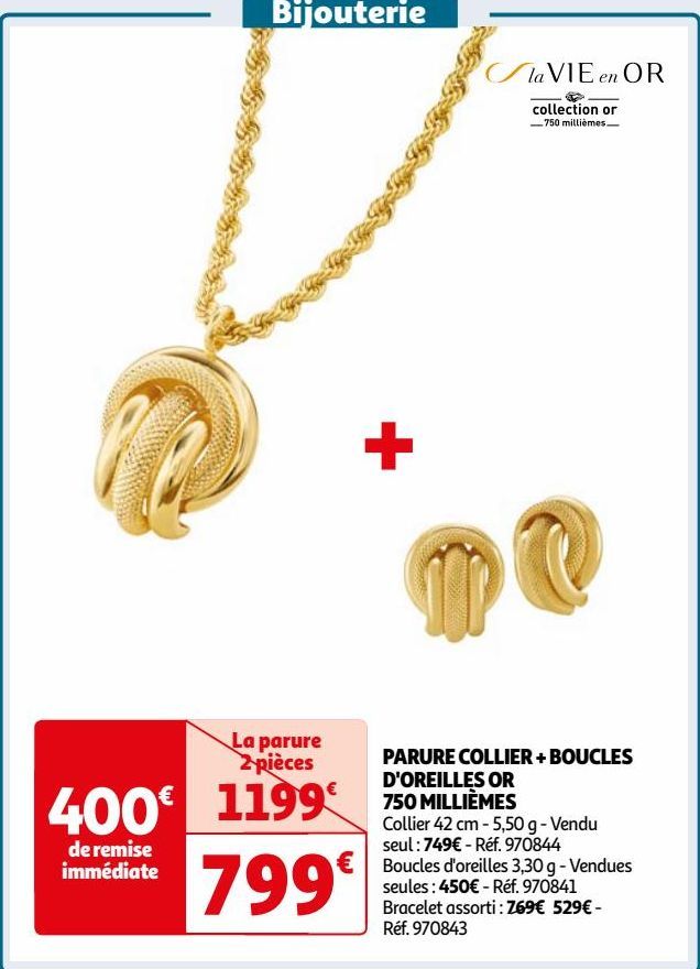 PARURE COLLIER + BOUCLES D'OREILLES OR 750 MILLIÈMES