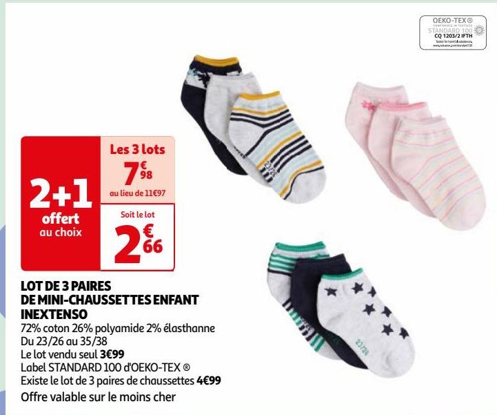 LOT DE 3 PAIRES DE MINI-CHAUSSETTES ENFANT INEXTENSO