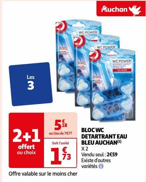 BLOC WC DETARTRANT EAU BLEU AUCHAN