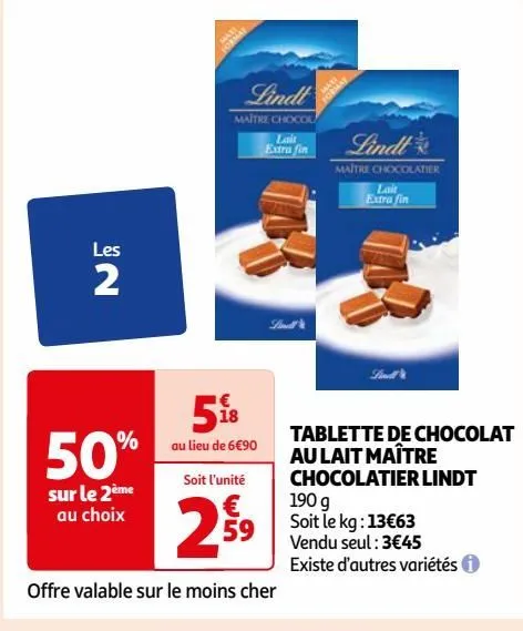 tablette de chocolat au lait maître chocolatier lindt