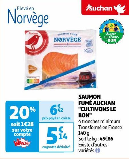 SAUMON  FUMÉ AUCHAN  "CULTIVONS LE  BON"