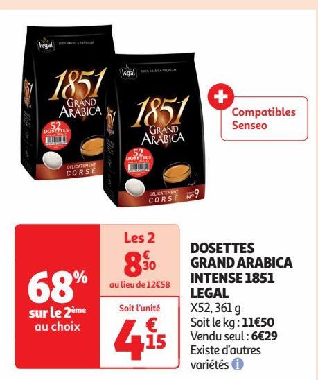 DOSETTES  GRAND ARABICA  INTENSE 1851  LEGAL