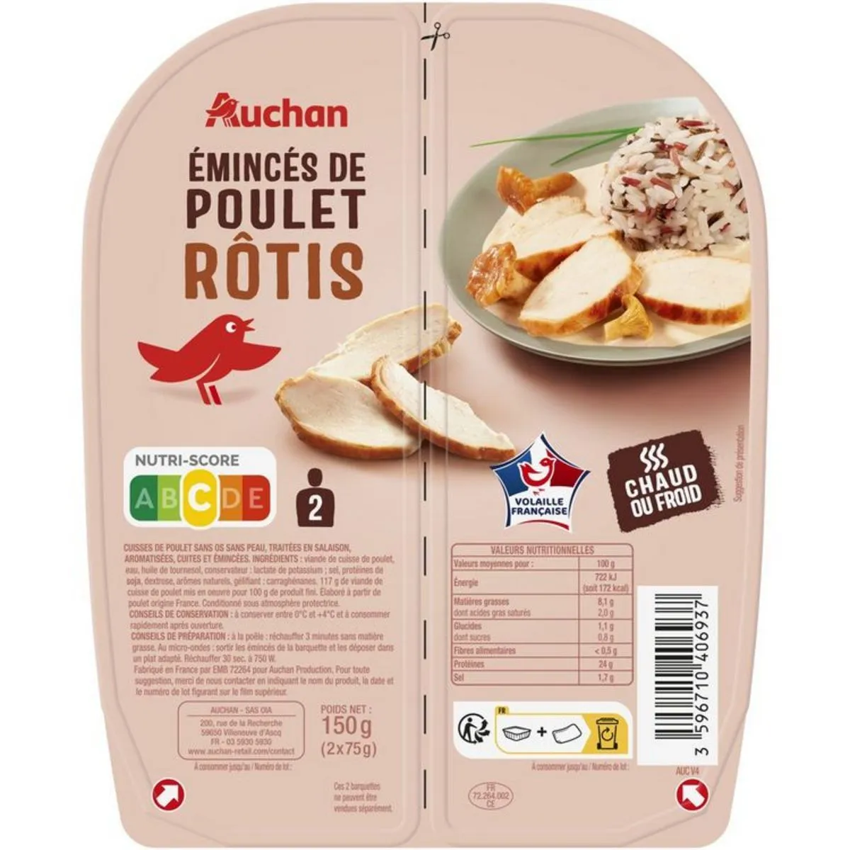 émincés de poulet rôti  auchan