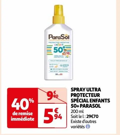 spray ultra  protecteur  spécial enfants  50+ parasol